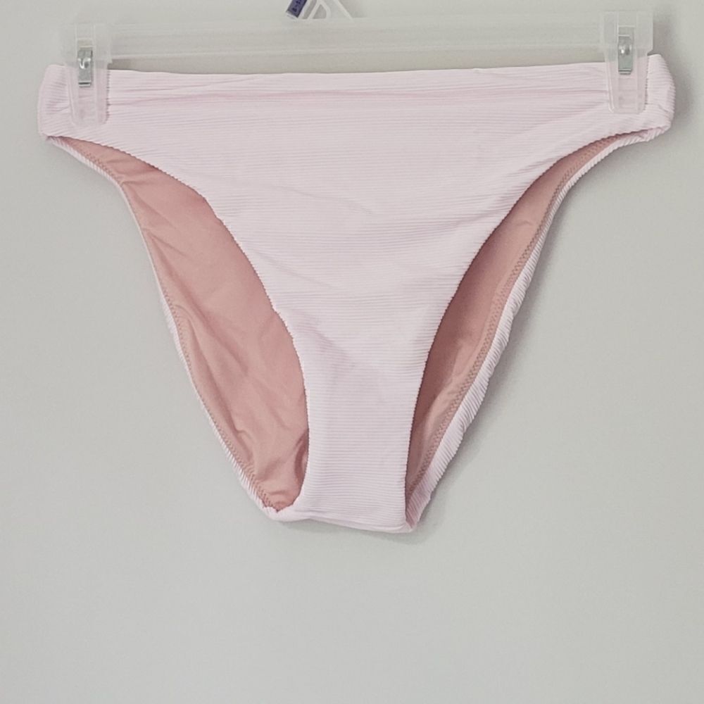 New J.Crew Ribbed High-Rise Cheeky Bikini Bottom in Light Pink Size Medium NWT